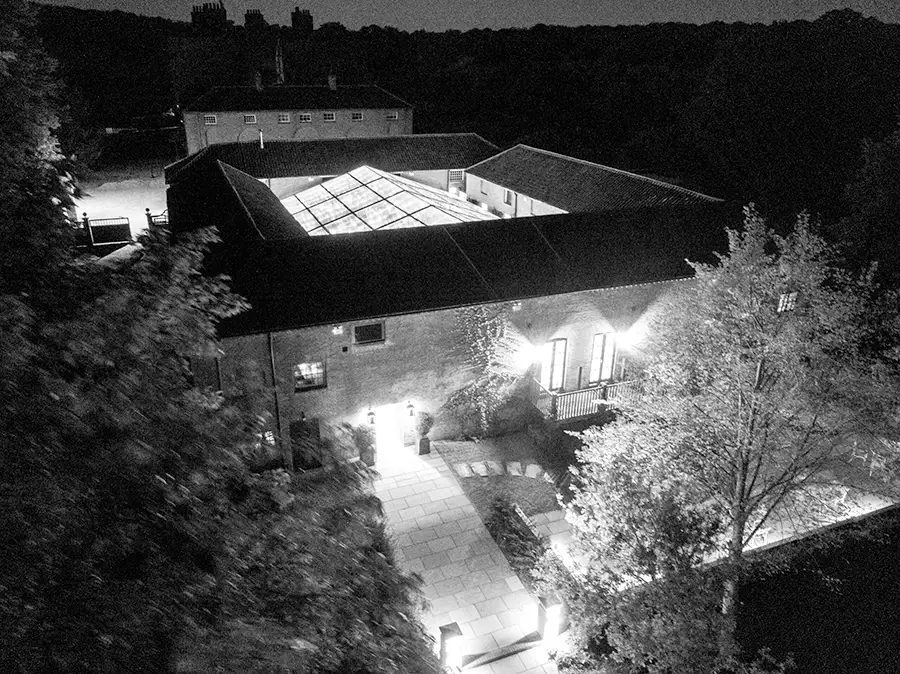 Drone-Old-Stbales-Black-and-White--scaled Shotesham Park